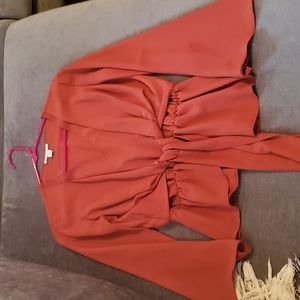 Topshop orange Tiffany origami tie front blouse